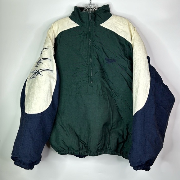 Vintage Reebok Green 90's 1/2 Zip Nylon Jacket Size XL - Picture 1 of 10